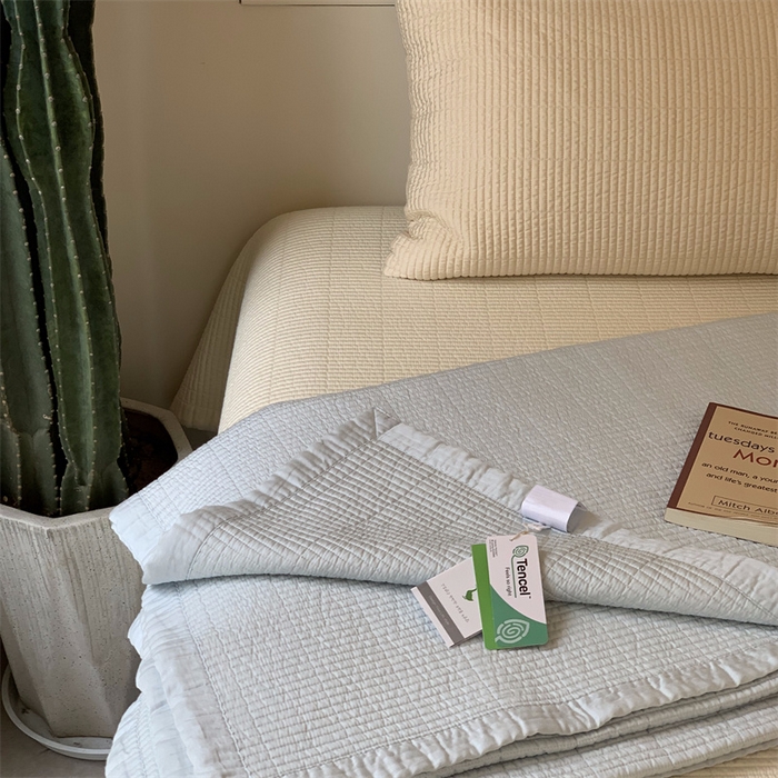 91家纺网 家纺一手货源 找家纺 汇庭 2025新款赫本系列床盖三件套-实拍 微风兰