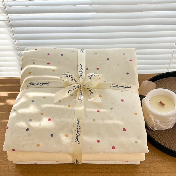 91家纺网 家纺一手货源 找家纺 暖芯优选 2025新款针织棉双层纱四件套小碎花被套床单床笠款学生三件套新款直播热款-叠拍图-系列一 点点