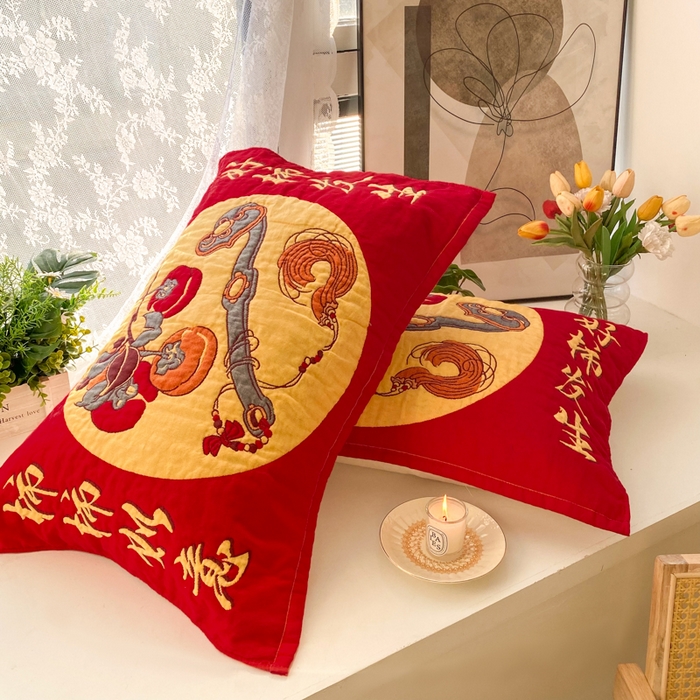 91家纺网 家纺一手货源 找家纺 美宜家 2025高档喜庆大红纯棉情侣枕巾加大加厚 事事如意