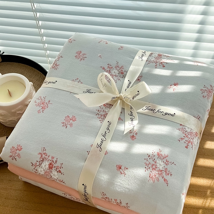 91家纺网 家纺一手货源 找家纺 暖芯优选 2025新款加厚针织棉双层纱四件套小碎花被套床单床笠款学生三件套新款直播热款-叠拍图-系列二 曼陀罗