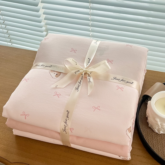 91家纺网 家纺一手货源 找家纺 暖芯优选 2025新款针织棉双层纱四件套小碎花被套床单床笠款学生三件套新款直播热款-叠拍图-系列一 绅士小兔