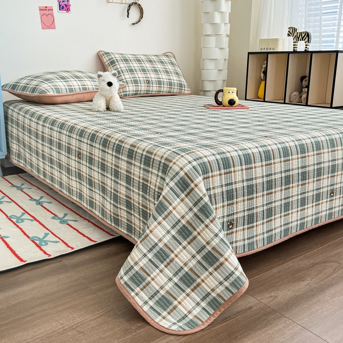 91家纺网 家纺一手货源 找家纺 茉夕家纺 2025新款跑量款双面纯棉印花水洗床盖 绿色格调