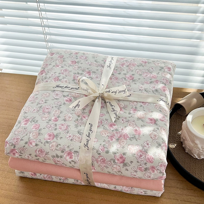 91家纺网 家纺一手货源 找家纺 暖芯优选 2025新款加厚针织棉双层纱四件套小碎花被套床单床笠款学生三件套新款直播热款-叠拍图-系列二 花叶扶