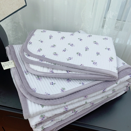 暖居 2025新款砂洗棉加绒床盖三件套双面两用棉加绒-叠拍图 葡萄精灵