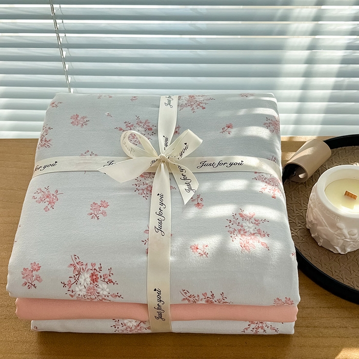 91家纺网 家纺一手货源 找家纺 暖芯优选 2025新款加厚针织棉双层纱四件套小碎花被套床单床笠款学生三件套新款直播热款-叠拍图-系列二 曼陀罗