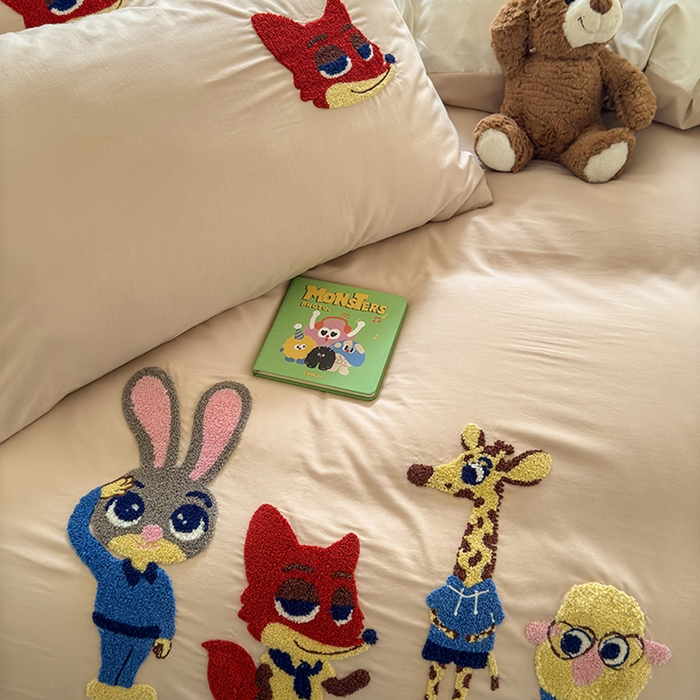 91家纺网 家纺一手货源 找家纺 罗亿家纺 2025新款糯糯棉(110克）大版卡通毛巾绣四件套（提供买家绣） 梦想动物城