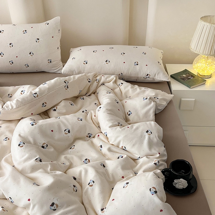 91家纺网 家纺一手货源 找家纺 优选 2025加厚针织棉双层纱四件套小碎花被套床单床笠款学生三件套新款直播爆款 萌宠