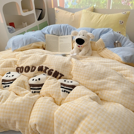 （总）（买家秀爆款不断货）A类母婴级毛巾绣牛奶绒四件套珊瑚绒四件套雪花绒四件套刺绣牛奶绒毛巾绣四件套小清新