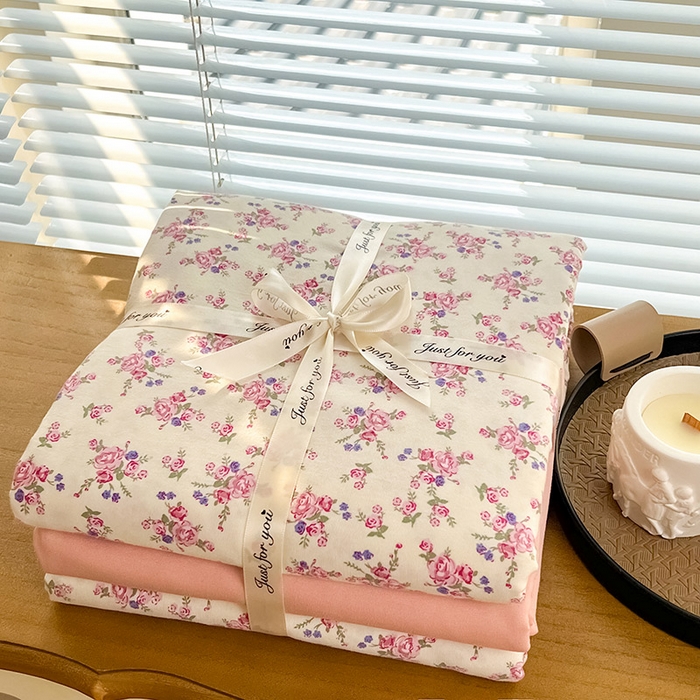 91家纺网 家纺一手货源 找家纺 暖芯优选 2025新款加厚针织棉双层纱四件套小碎花被套床单床笠款学生三件套新款直播热款-叠拍图-系列二 安露斯