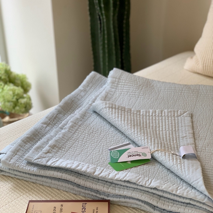 91家纺网 家纺一手货源 找家纺 汇庭 2025新款赫本系列床盖三件套-实拍 微风兰