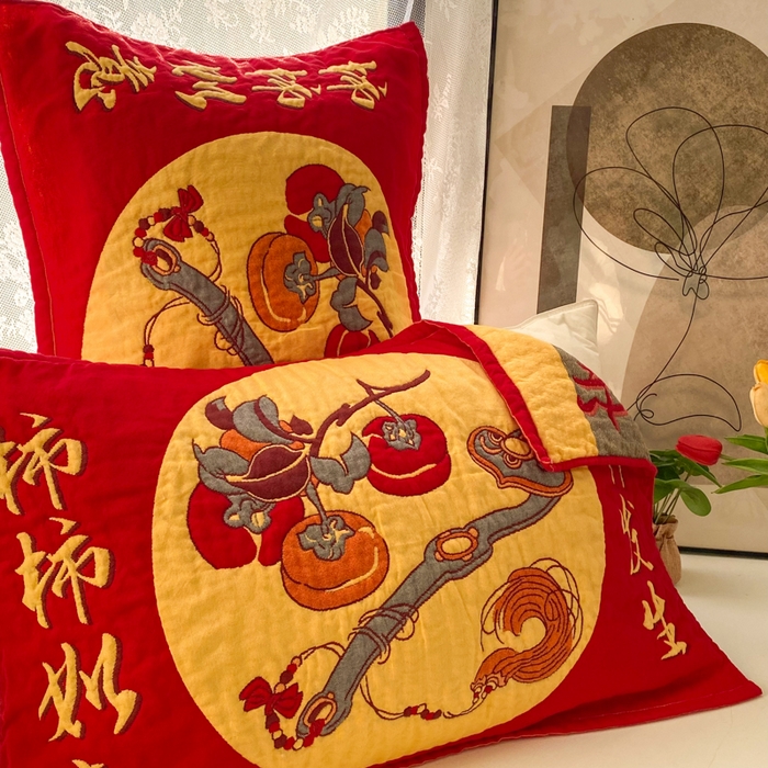 91家纺网 家纺一手货源 找家纺 美宜家 2025高档喜庆大红纯棉情侣枕巾加大加厚 事事如意