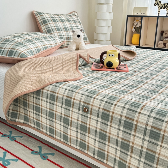 91家纺网 家纺一手货源 找家纺 茉夕家纺 2025新款跑量款双面纯棉印花水洗床盖 绿色格调