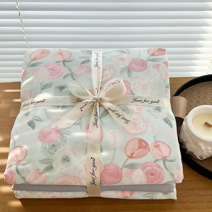 91家纺网 家纺一手货源 找家纺 暖芯优选 2025新款针织棉双层纱四件套小碎花被套床单床笠款学生三件套新款直播热款-叠拍图-系列一 花千朵