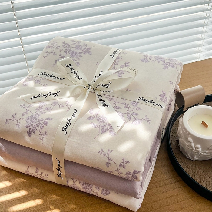 91家纺网 家纺一手货源 找家纺 （总）暖芯优选 2025新款加厚针织棉双层纱四件套小碎花被套床单床笠款学生三件套新款直播热款-叠拍图-系列二