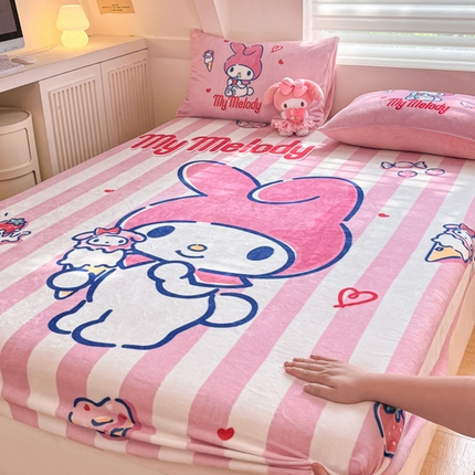 91家纺网 家纺一手货源 找家纺 （总）（买家秀爆款不断货）A类母婴级库洛米大阪卡通牛奶绒床笠珊瑚绒床笠雪花绒床笠牛奶绒床罩珊瑚绒床罩床垫套