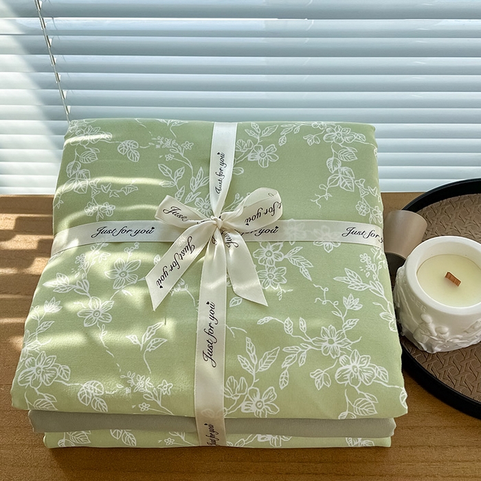 91家纺网 家纺一手货源 找家纺 暖芯优选 2025新款针织棉双层纱四件套小碎花被套床单床笠款学生三件套新款直播热款-叠拍图-系列一 悠若