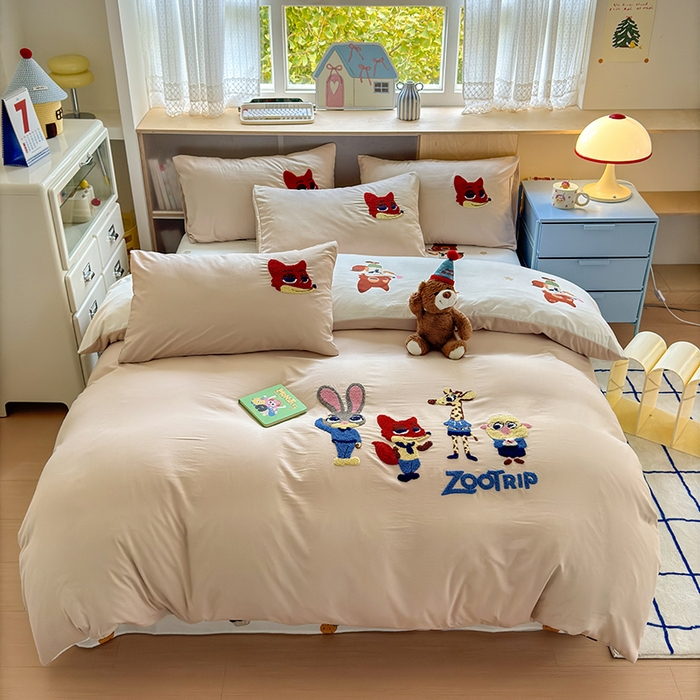 91家纺网 家纺一手货源 找家纺 罗亿家纺 2025新款糯糯棉(110克）大版卡通毛巾绣四件套（提供买家绣） 梦想动物城