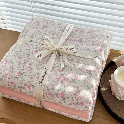 暖芯优选 2025新款加厚针织棉双层纱四件套小碎花被套床单床笠款学生三件套新款直播热款-叠拍图-系列二 花叶扶