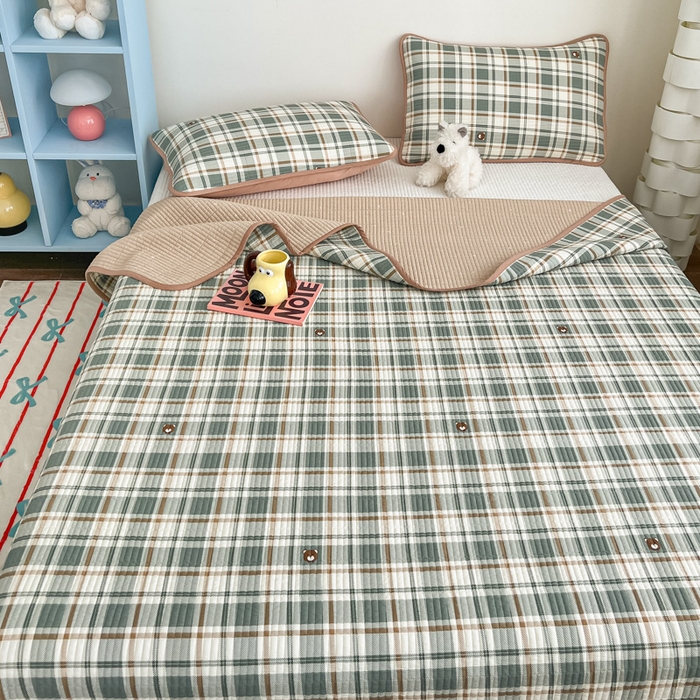 91家纺网 家纺一手货源 找家纺 茉夕家纺 2025新款跑量款双面纯棉印花水洗床盖 绿色格调