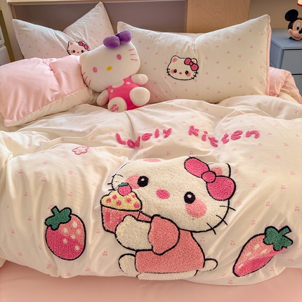 91家纺网 家纺一手货源 找家纺 （总）罗亿家纺 2025新款糯糯棉(110克）大版卡通毛巾绣四件套（提供买家绣）