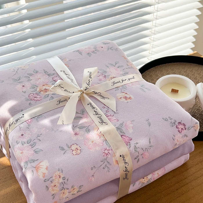 91家纺网 家纺一手货源 找家纺 暖芯优选 2025新款针织棉双层纱四件套小碎花被套床单床笠款学生三件套新款直播热款-叠拍图-系列一 朴雅