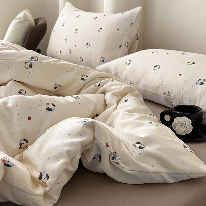 91家纺网 家纺一手货源 找家纺 优选良品  2025针织棉双层纱四件套小碎花被套床单床笠款学生三件套新款直播爆款（第一批）萌宠