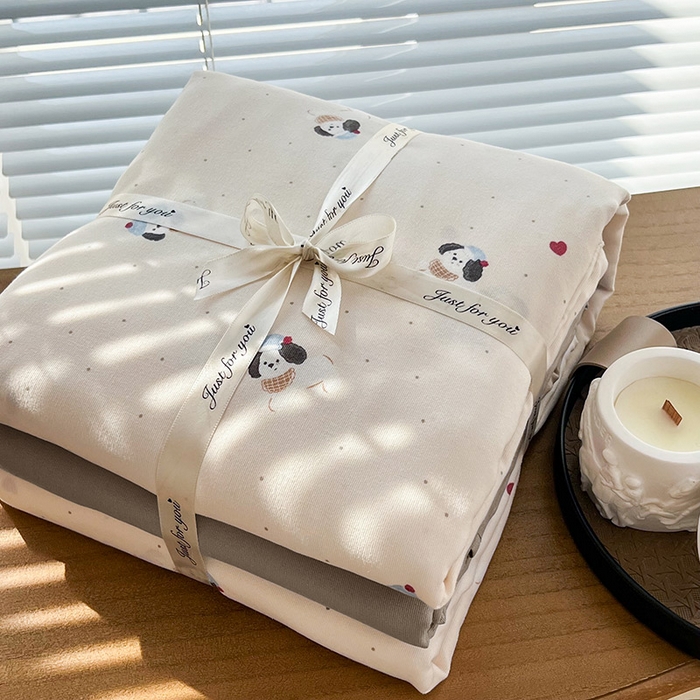 91家纺网 家纺一手货源 找家纺 暖芯优选 2025新款针织棉双层纱四件套小碎花被套床单床笠款学生三件套新款直播热款-叠拍图-系列一 萌宠