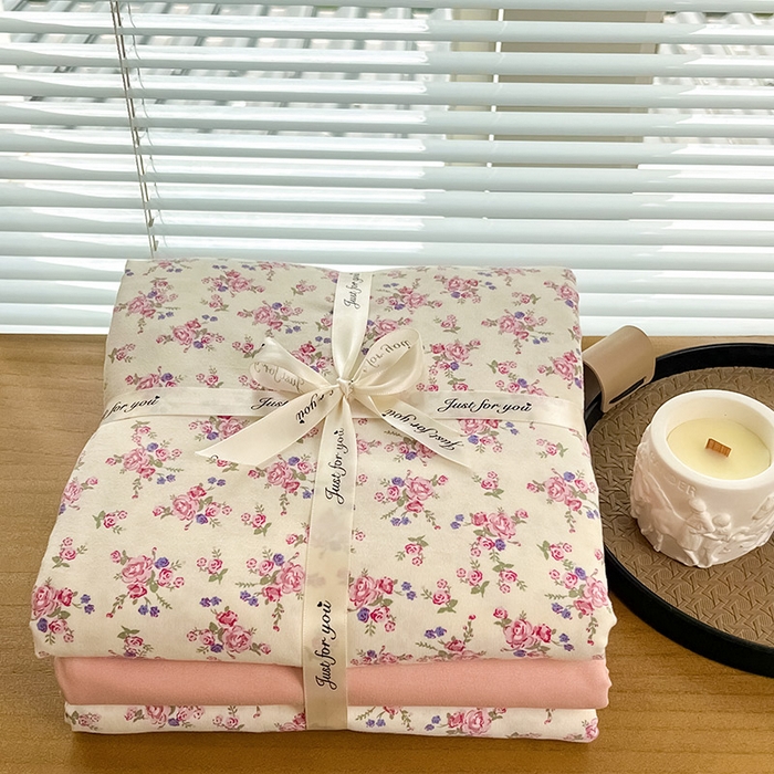 91家纺网 家纺一手货源 找家纺 暖芯优选 2025新款加厚针织棉双层纱四件套小碎花被套床单床笠款学生三件套新款直播热款-叠拍图-系列二 安露斯