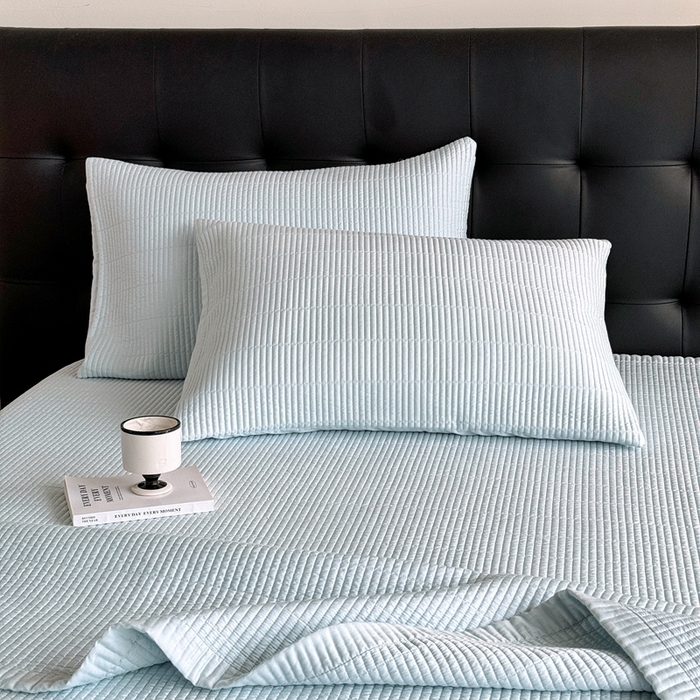 91家纺网 家纺一手货源 找家纺 汇庭 2025新款赫本系列床盖三件套-棚拍 微风兰