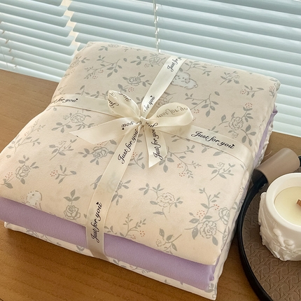 暖芯优选 2025新款针织棉双层纱四件套小碎花被套床单床笠款学生三件套新款直播热款-叠拍图-系列一 安琪拉