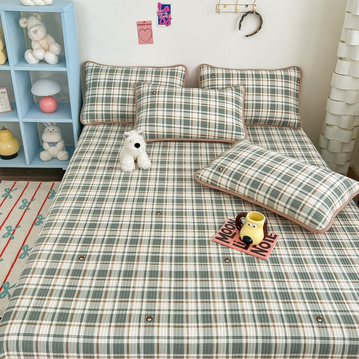 91家纺网 家纺一手货源 找家纺 茉夕家纺 2025新款跑量款双面纯棉印花水洗床盖 绿色格调