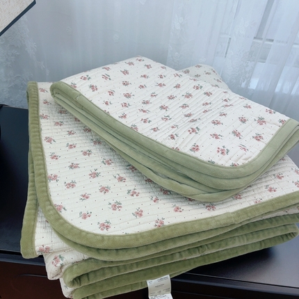 暖居 2025新款砂洗棉加绒床盖三件套双面两用棉加绒-叠拍图 繁花