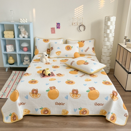 茉夕家纺 2025新款跑量款双面纯棉印花水洗床盖 橙子小熊