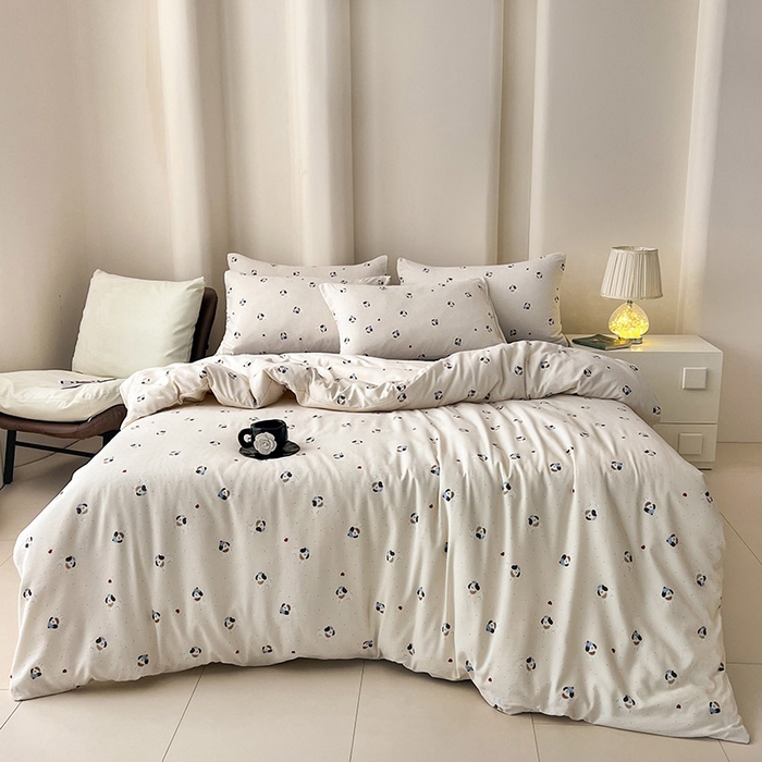 91家纺网 家纺一手货源 找家纺 优选良品  2025针织棉双层纱四件套小碎花被套床单床笠款学生三件套新款直播爆款（第一批）萌宠