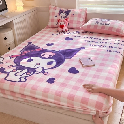 91家纺网 家纺一手货源 找家纺 （买家秀爆款不断货）A类母婴级库洛米大阪卡通牛奶绒床笠珊瑚绒床笠雪花绒床笠牛奶绒床罩珊瑚绒床罩床垫套 绒-D纷纷库洛米