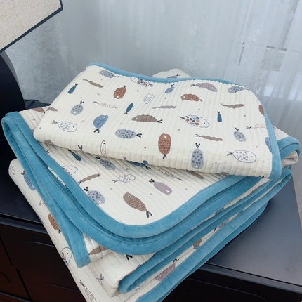 暖居 2025新款砂洗棉加绒床盖三件套双面两用棉加绒-叠拍图 好多鱼