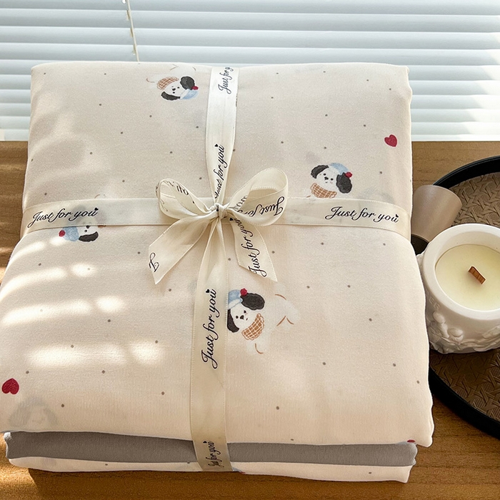 91家纺网 家纺一手货源 找家纺 暖芯优选 2025新款针织棉双层纱四件套小碎花被套床单床笠款学生三件套新款直播热款-叠拍图-系列一 萌宠