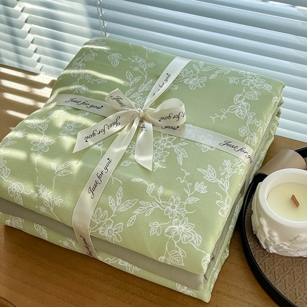 91家纺网 家纺一手货源 找家纺 暖芯优选 2025新款针织棉双层纱四件套小碎花被套床单床笠款学生三件套新款直播热款-叠拍图-系列一 悠若