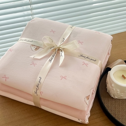 暖芯优选 2025新款针织棉双层纱四件套小碎花被套床单床笠款学生三件套新款直播热款-叠拍图-系列一 绅士小兔