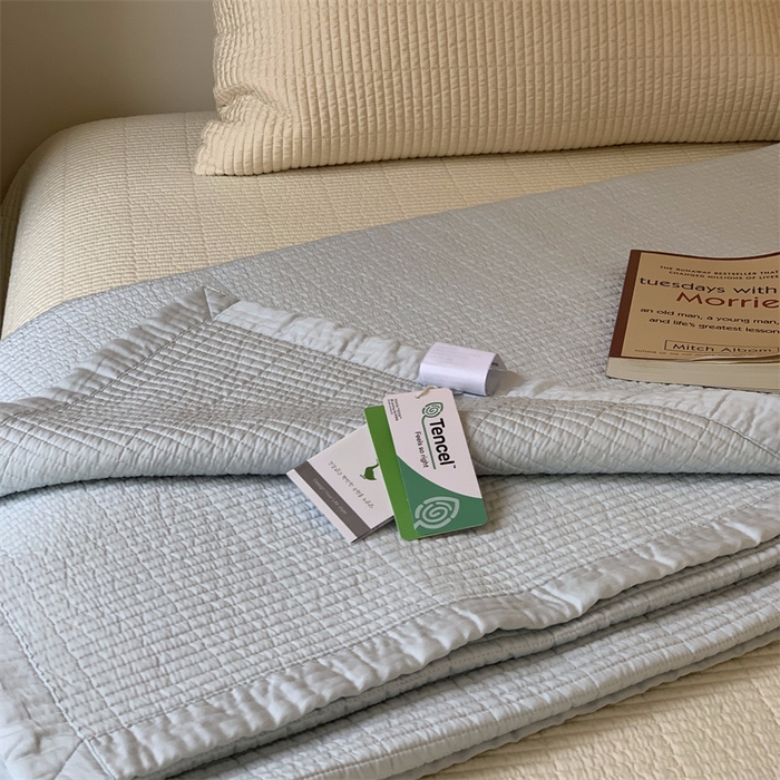 91家纺网 家纺一手货源 找家纺 汇庭 2025新款赫本系列床盖三件套-实拍 微风兰