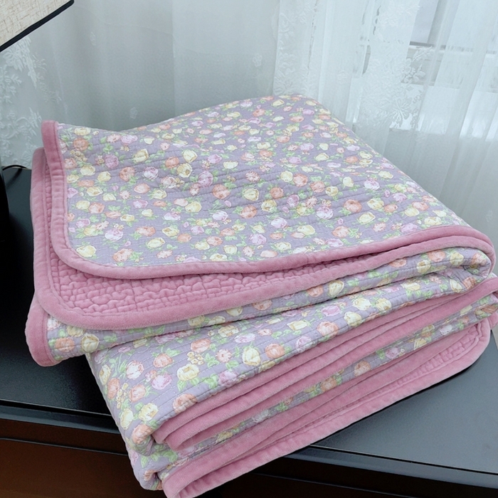 91家纺网 家纺一手货源 找家纺 暖居 2025新款砂洗棉加绒床盖三件套双面两用棉加绒-叠拍图 紫芋