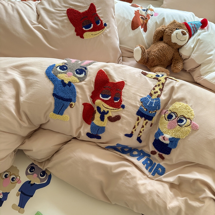 91家纺网 家纺一手货源 找家纺 罗亿家纺 2025新款糯糯棉(110克）大版卡通毛巾绣四件套（提供买家绣） 梦想动物城