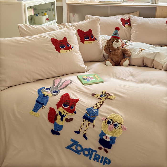 91家纺网 家纺一手货源 找家纺 罗亿家纺 2025新款糯糯棉(110克）大版卡通毛巾绣四件套（提供买家绣） 梦想动物城