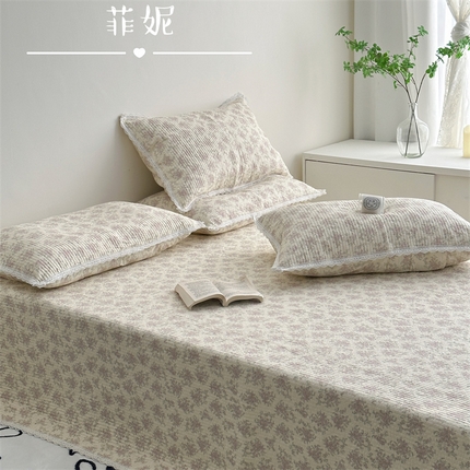 91家纺网 家纺一手货源 找家纺 （总）佰织鑫家居 2025新款全棉高温砂洗棉花床盖三件套丽莎系列