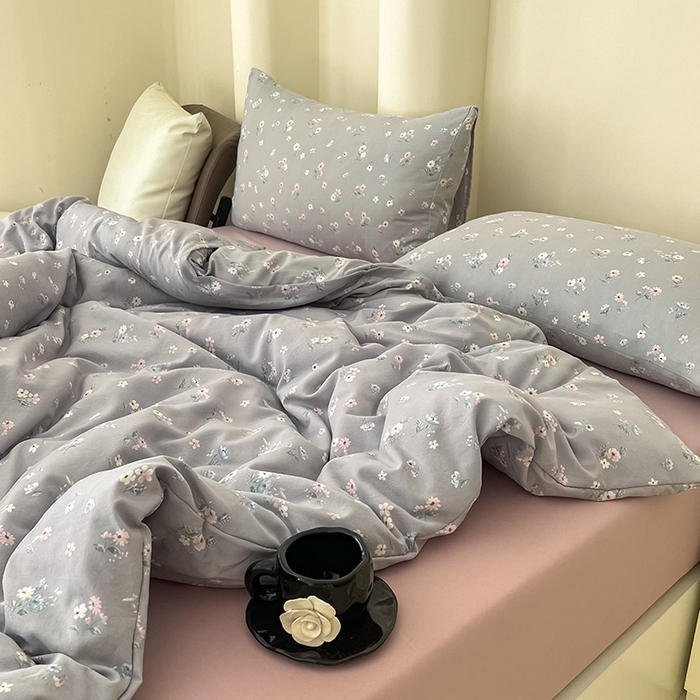 91家纺网 家纺一手货源 找家纺 2025新款针织棉双层纱四件套小碎花被套床单床笠款学生三件套新款直播热款-床图-系列一 柔晨