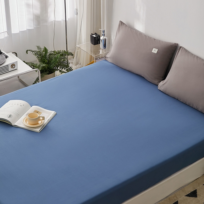 91家纺网 家纺一手货源 找家纺 雅居纺家纺 2025新款全棉素色水洗棉单床笠 牛仔蓝