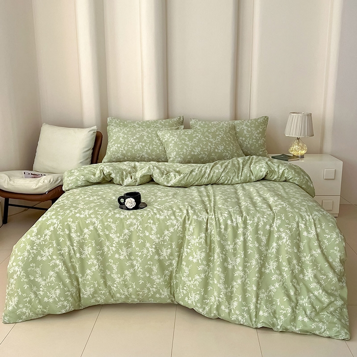 91家纺网 家纺一手货源 找家纺 2025新款针织棉双层纱四件套小碎花被套床单床笠款学生三件套新款直播热款-床图-系列一 悠若