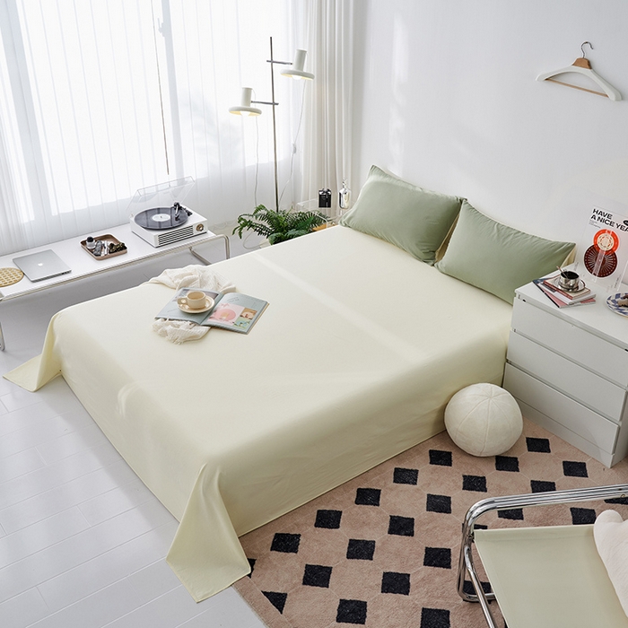 91家纺网 家纺一手货源 找家纺 雅居纺家纺 2025新款全棉素色水洗棉单床单 米黄