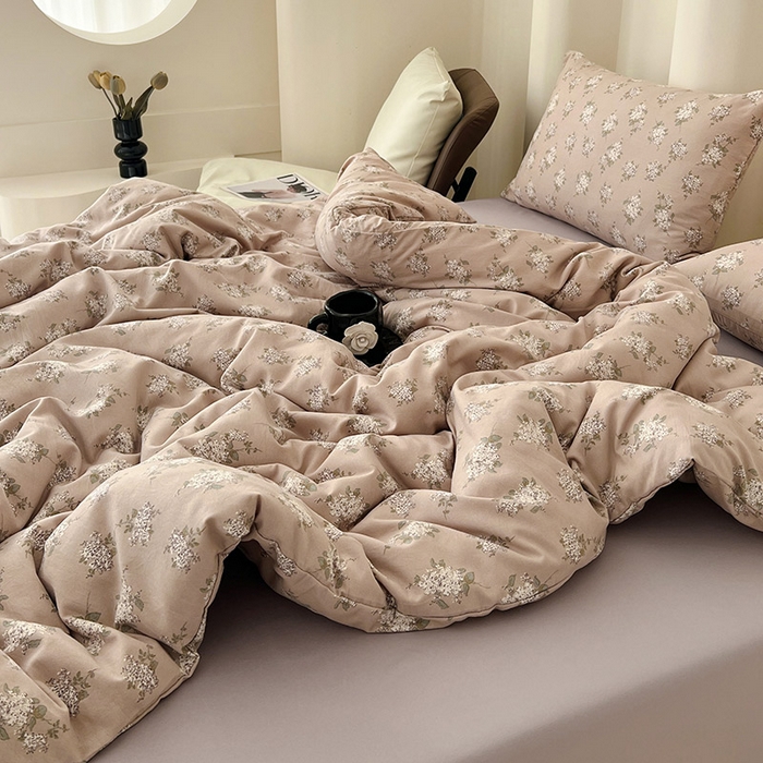 91家纺网 家纺一手货源 找家纺 暖芯优选 2025新款针织棉双层纱四件套小碎花被套床单床笠款学生三件套新款直播热款-床图-系列二 花荣