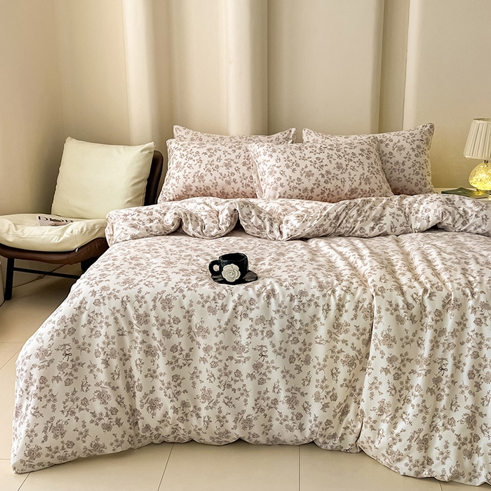 91家纺网 家纺一手货源 找家纺 2025新款针织棉双层纱四件套小碎花被套床单床笠款学生三件套新款直播热款-床图-系列一 花期